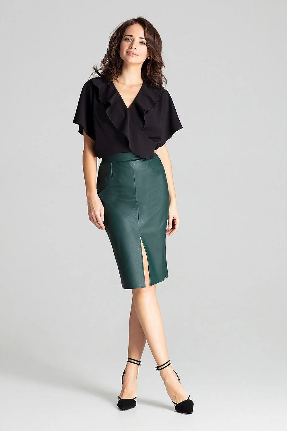 Jupe crayon écologique grise femme taille haute élégante polyester élasthanne fente centrale mode responsable