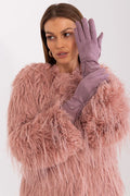 Gants élégants pour femmes en daim imitation fleur brodée rose pâle manchette métallique ajustés