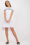 robe été moderne asymétrique manches courtes rayures blanches noires coton pur coupe droite ample fentes latérales ourlet allongé dos