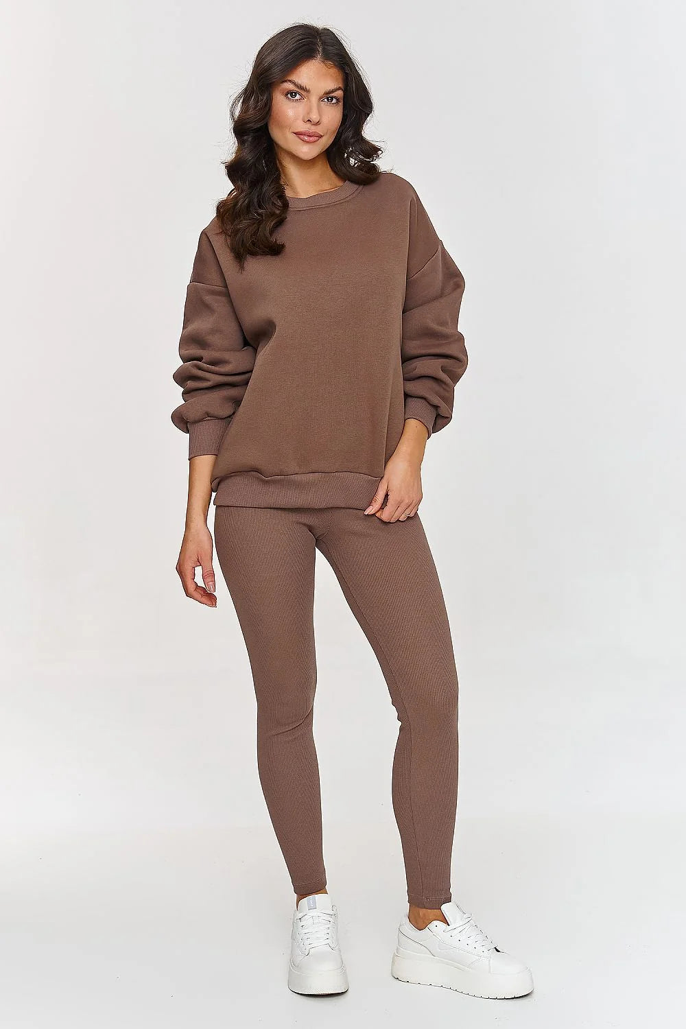 Ensemble Makadamia deux pièces femme brun chocolat coton mélangé élasthanne style moderne confortable oversize ajusté