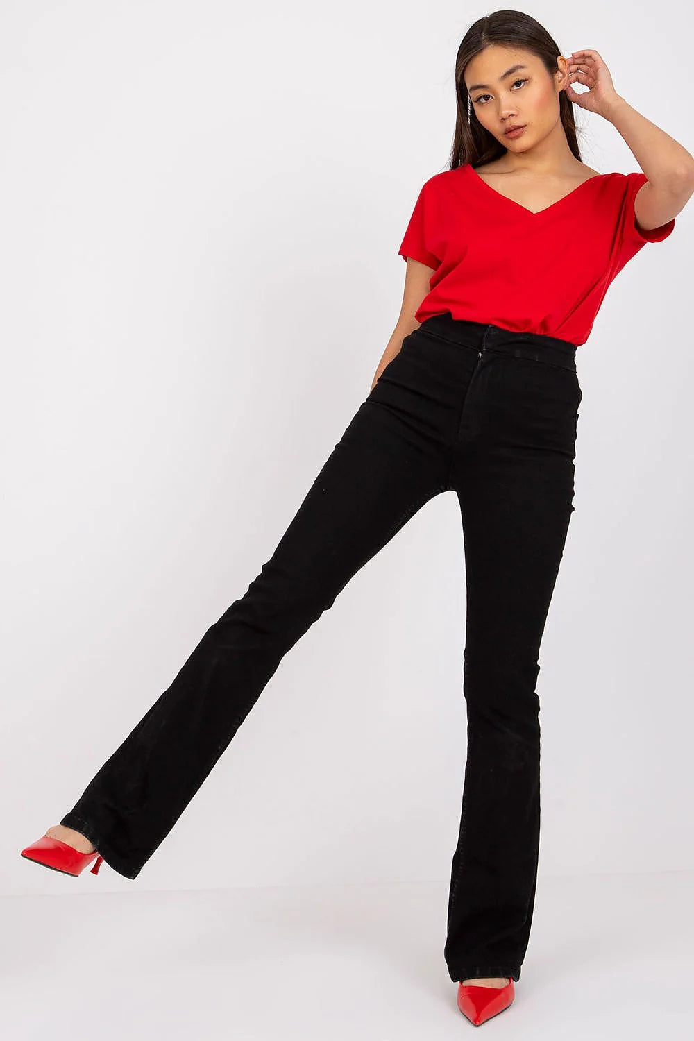 T-shirt femme loose manches courtes col V couleur verte vif coton elastane taille ajustable S M L XL XS