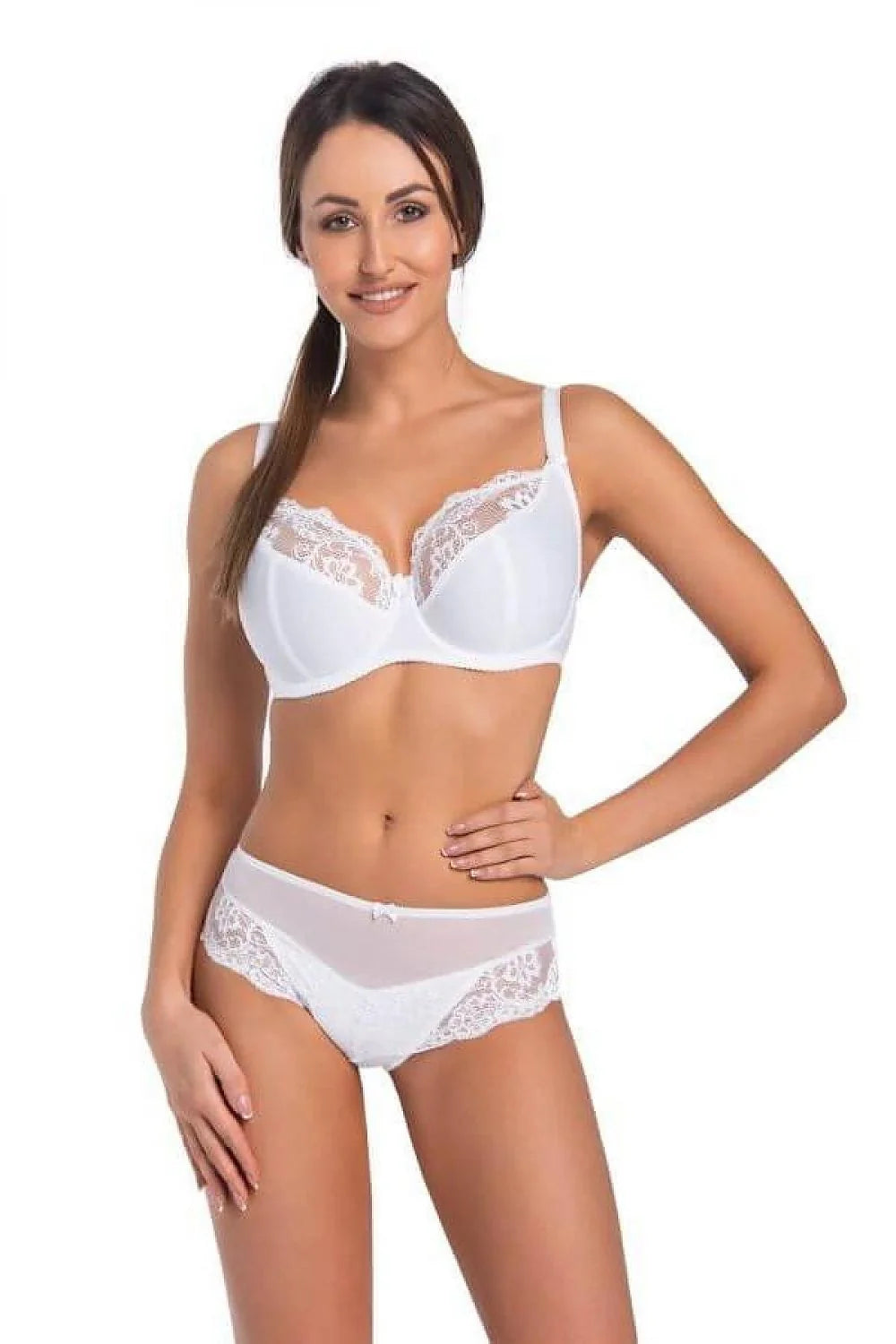 ensemble lingerie féminine balconnet dentelle microfibre blanc soutiengorge armatures bonnets moulés bretelles réglables maintien confortable culotte
