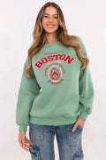 Sweatshirt femme style décontracté vert pastel imprimé Boston manches longues col rond