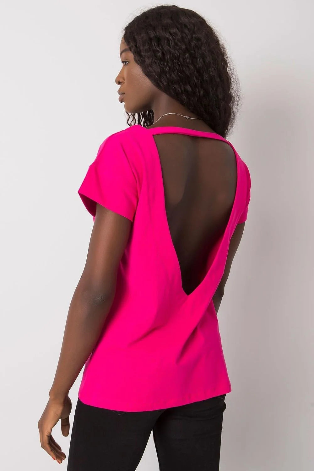 chemisier BFG manches courtes col V profond coton élasthanne féminin élégant fuchsia ajusté confortable respirant polyvalent
