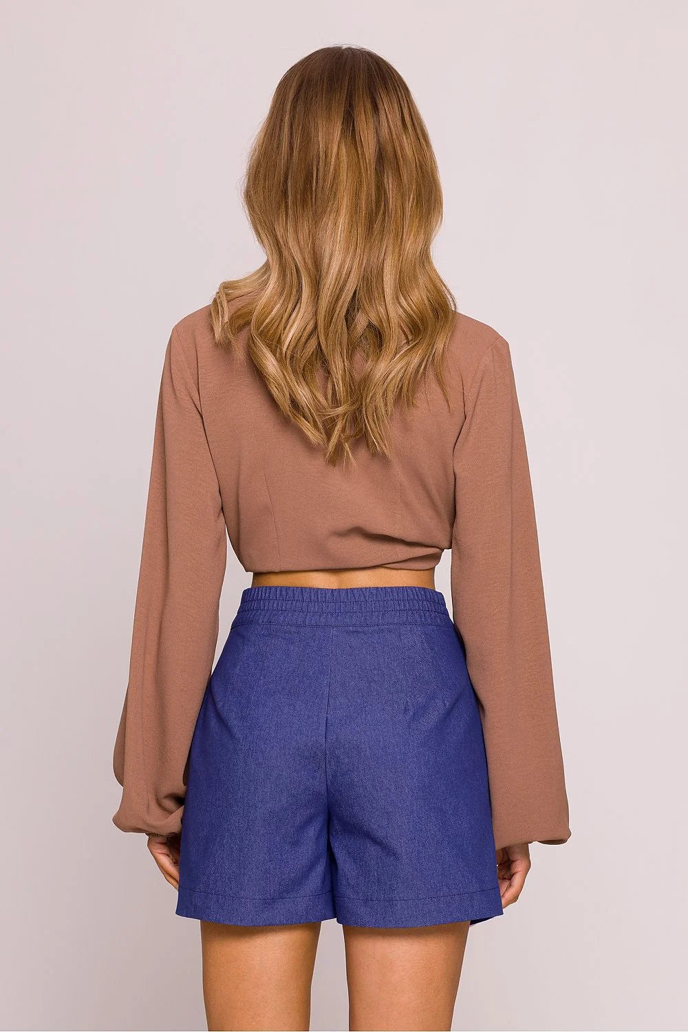 Shorts Moe pour femmes coupe courte tissu naturel coton taille haute plis décoratifs fermeture éclair cachée