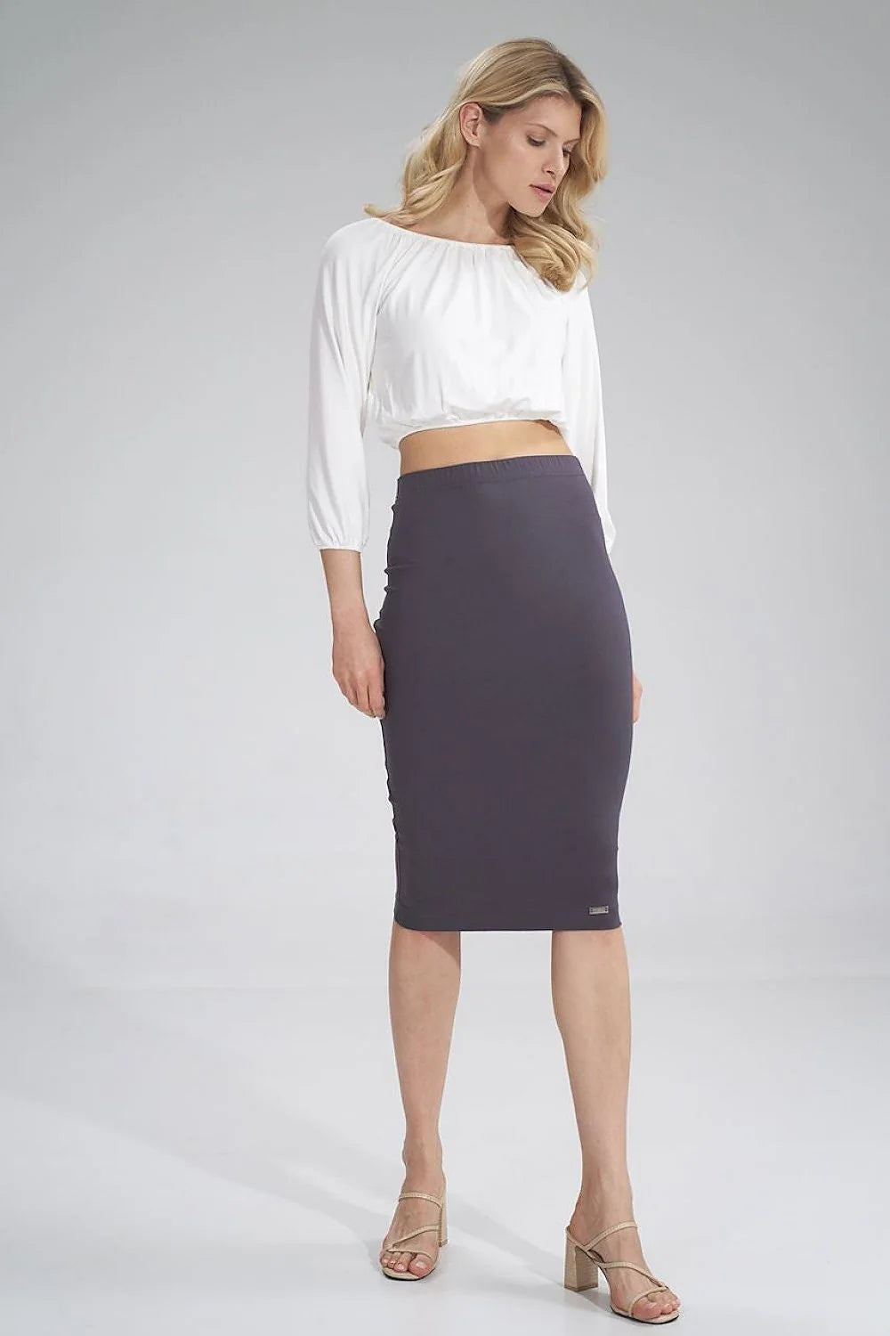 Chemisier en viscose élasthanne fluide kaki élégant manches longues encolure bateau pour femme moderne