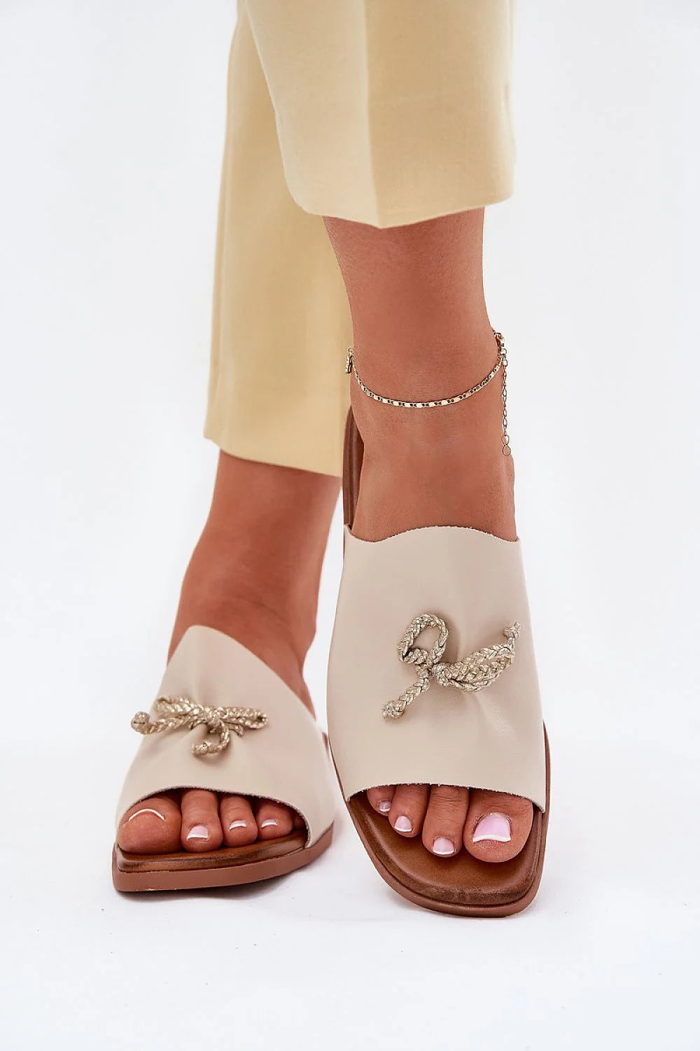 Mules ouvertes femmes élégance été 2023 style minimaliste corde tressée beige clair cuir artificiel confortable