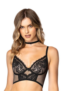 corset élégant femme noir dentelle florale brodée semitransparent résille festonnée bretelles réglables dos lacé longline plongeant soutien doux romantique sexy
