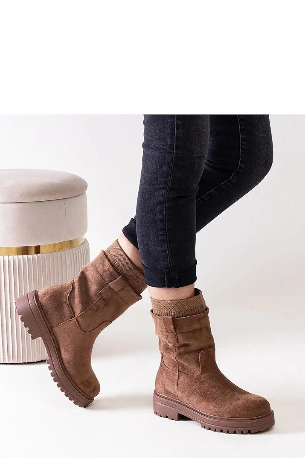 Bottines pour femmes en suédine marron hautes confortables mode urbain hiver doublure chaude semelle épaisse