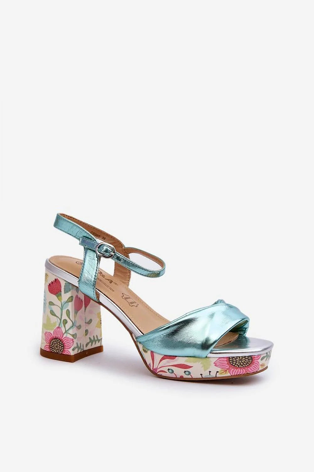 Sandales à talons block floral femme cuir artificiel bride ajustable confortable élégance été soirée mariage