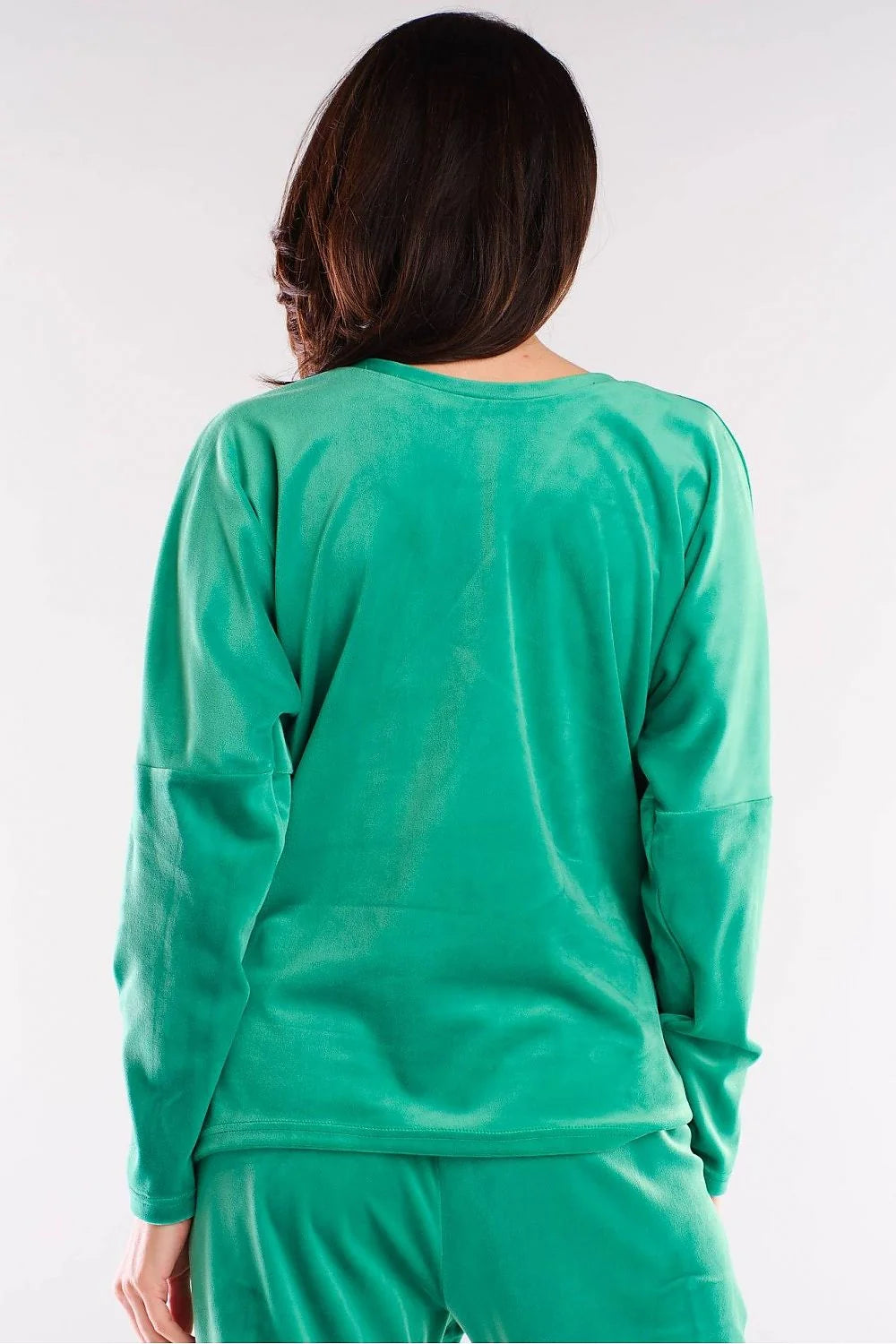 Sweatshirt femme en velours rose vif col V confortable manches longues style décontracté moderne