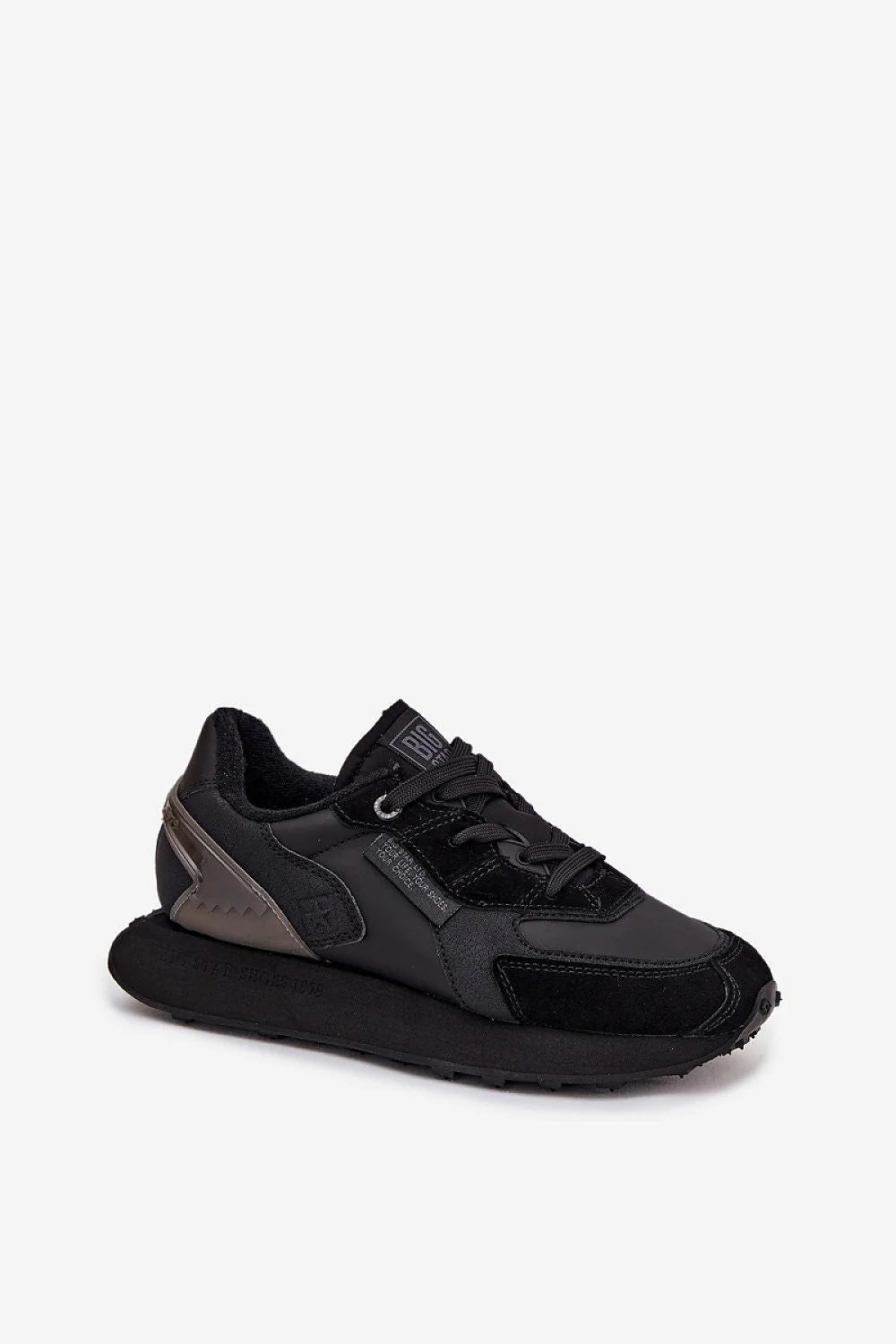Baskets femme BigStar cuir naturel suédé noir rétro running basses lacets plateforme amortissante semelle crantée absorbante recyclée confortable