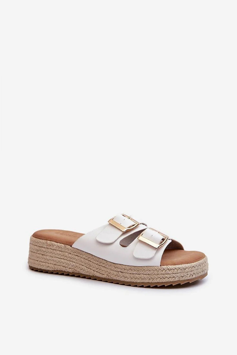 Sandales à plateforme pour femmes design décontracté élégant cuir artificiel blanc doré beige semelle tressée plateforme 3 cm ajustable