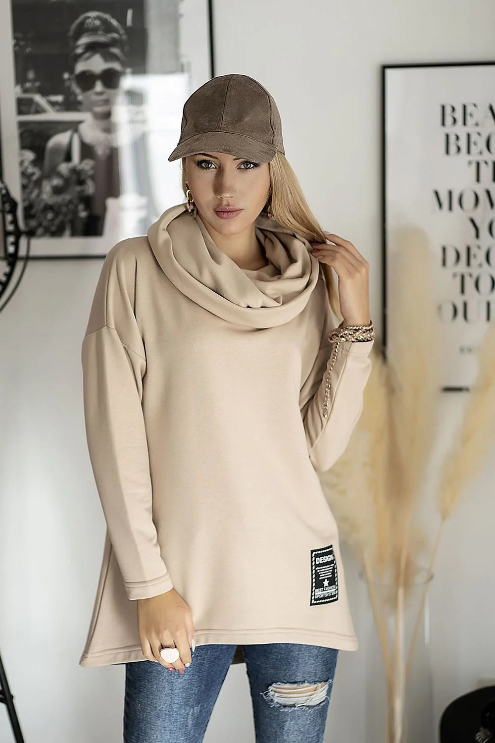 Sweatshirt confortable coton élasthanne Hajdan style moderne pour femmes élégance décontractée manches longues Poland