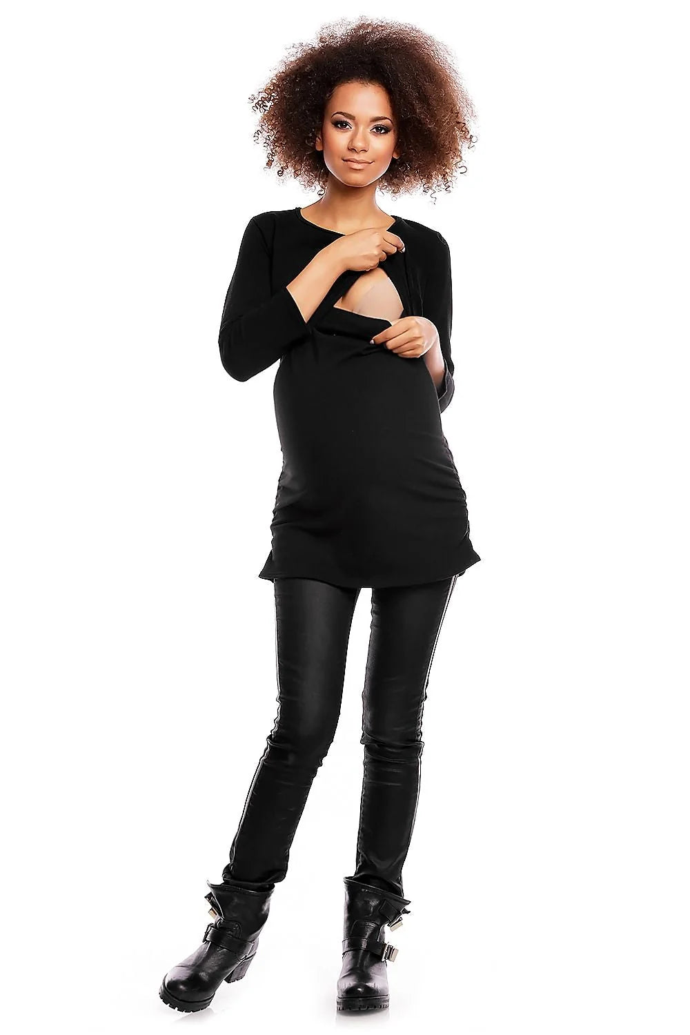 Haut de maternité coton bleu clair casual confort manches longues style élégant pour grossesse