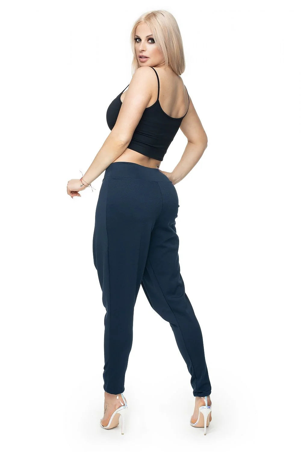 Pantalon long Pee Ka Boo design asymétrique avant haut élastique.slim.fit femme polyester.viscose