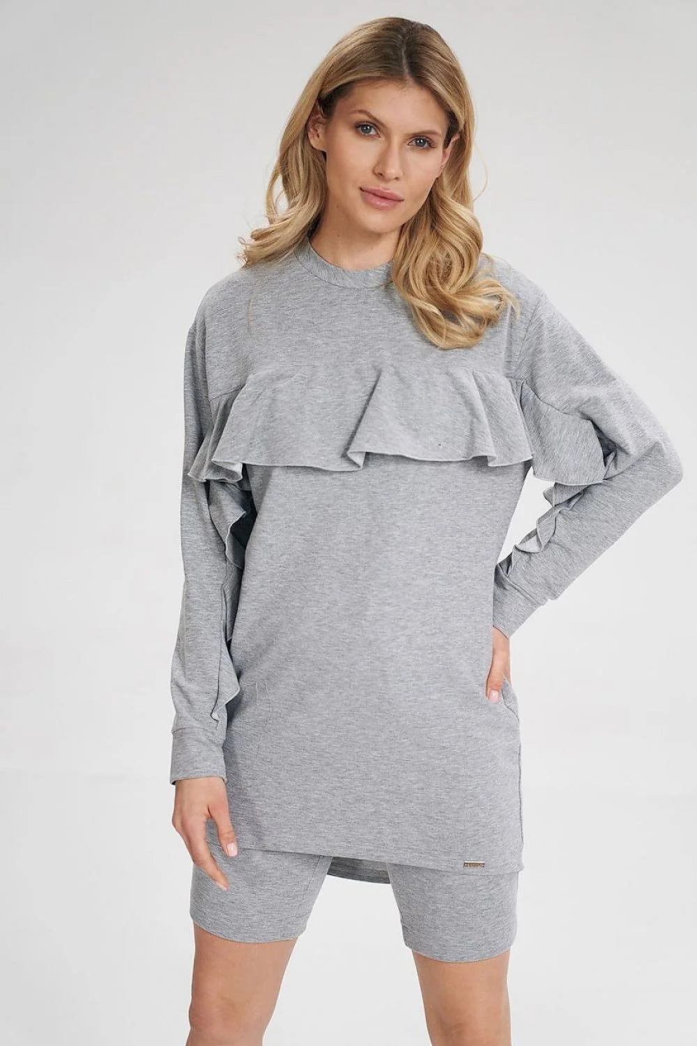 Ensemble femme coton élasthanne style décontracté élégant haut manches longues volants short tendance confortable