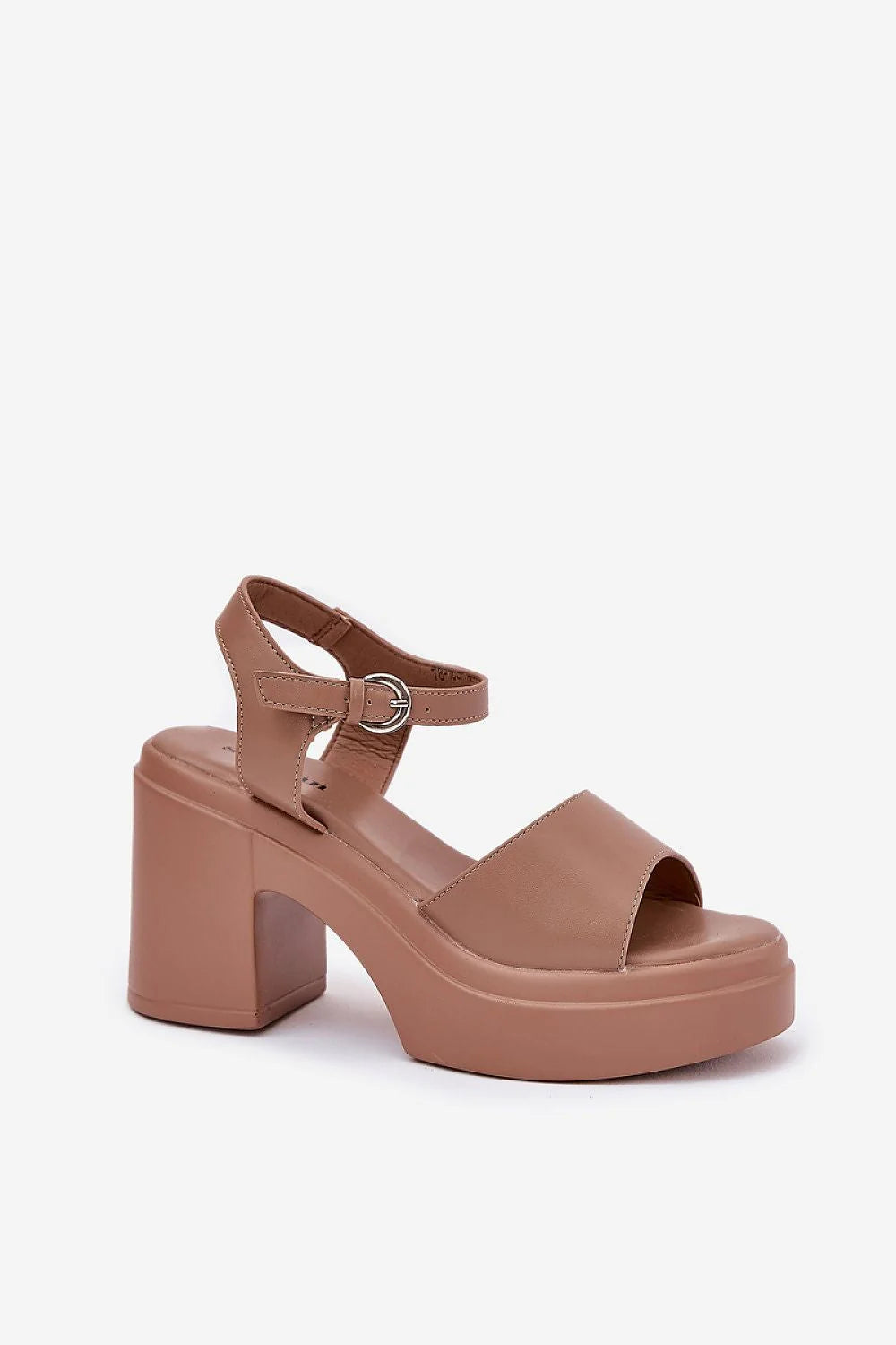 Sandales femme cuir artificiel taupe talon haut carré plateforme épaisse bride ajustable design minimaliste été bureau confort