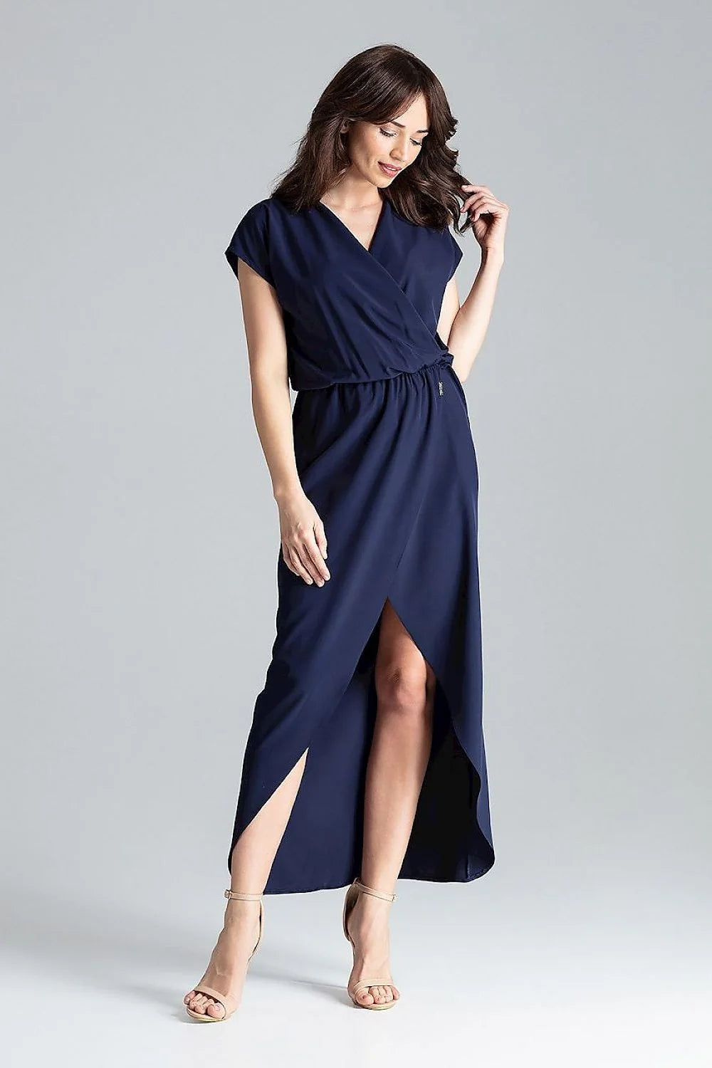 Robe de cocktail Lenitif longue manches kimono taille élastique fente devant femme élégance soirée
