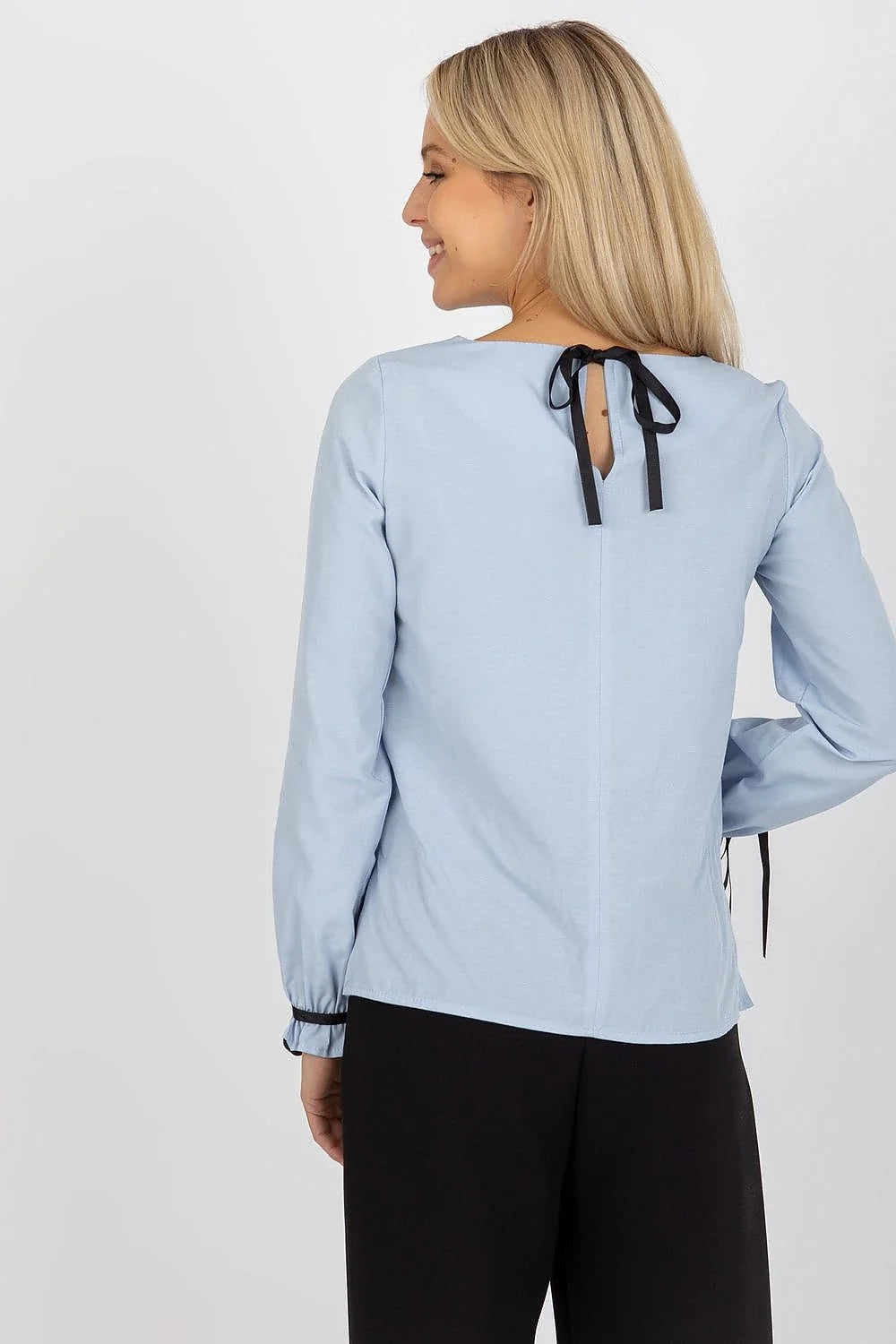 Chemisier Lakerta élégant pour femme manches longues dentelle noire rubans poignets tissu coton 100 % ajusté silhouette
