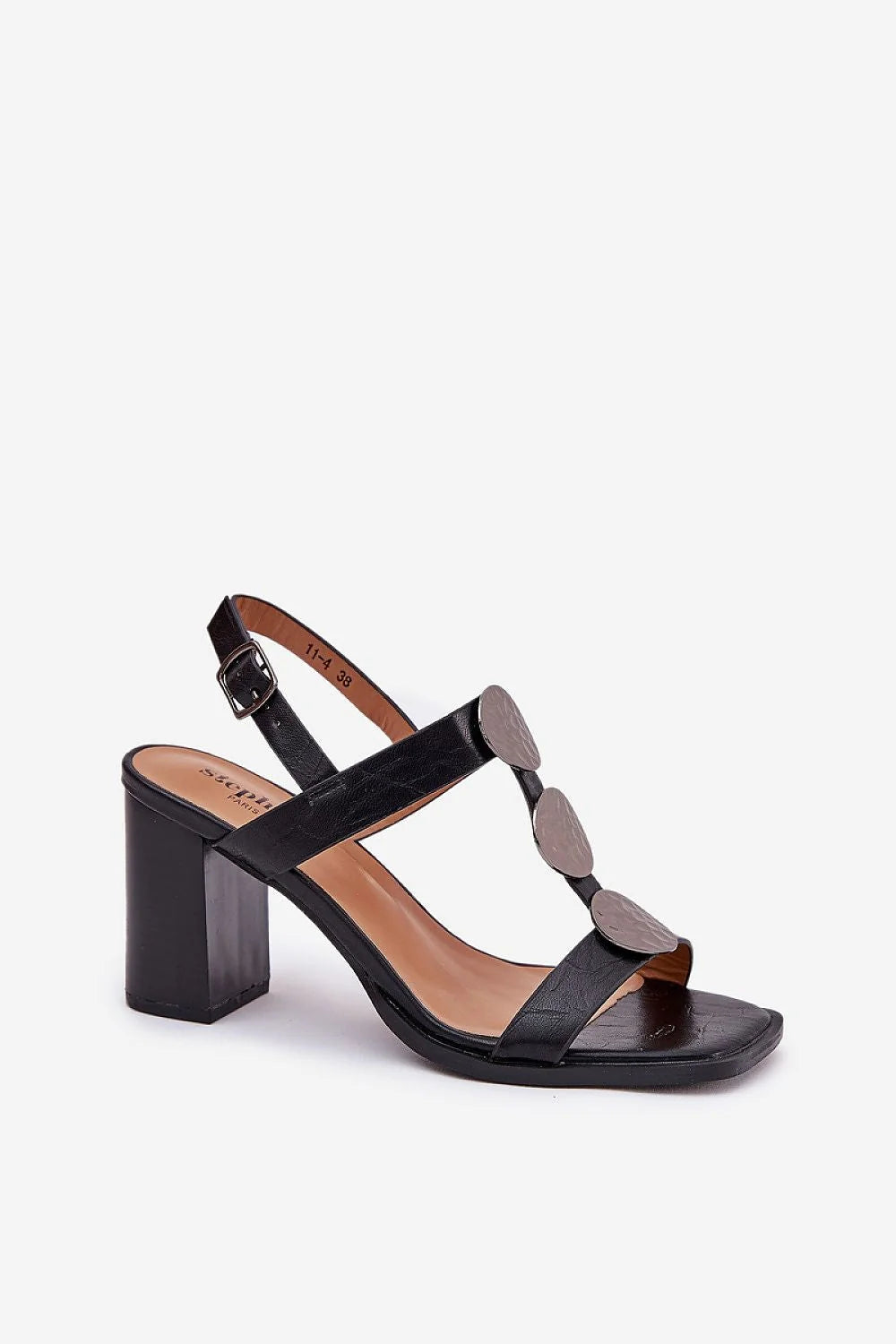 Sandales à talons compensés style moderne élégantes pour femmes en cuir artificiel noir talon 9 cm bride réglable sandales été