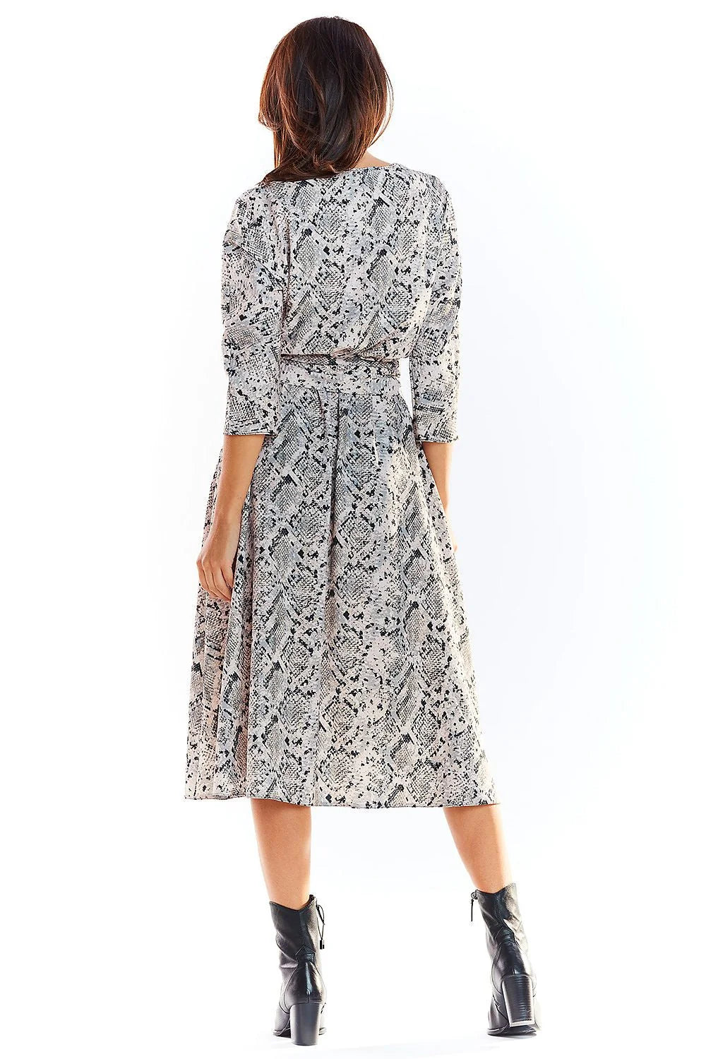 Robe longue polyester imprimé tropical élégante fluide ceinture à nouer manches trois-quarts pour femme moderne