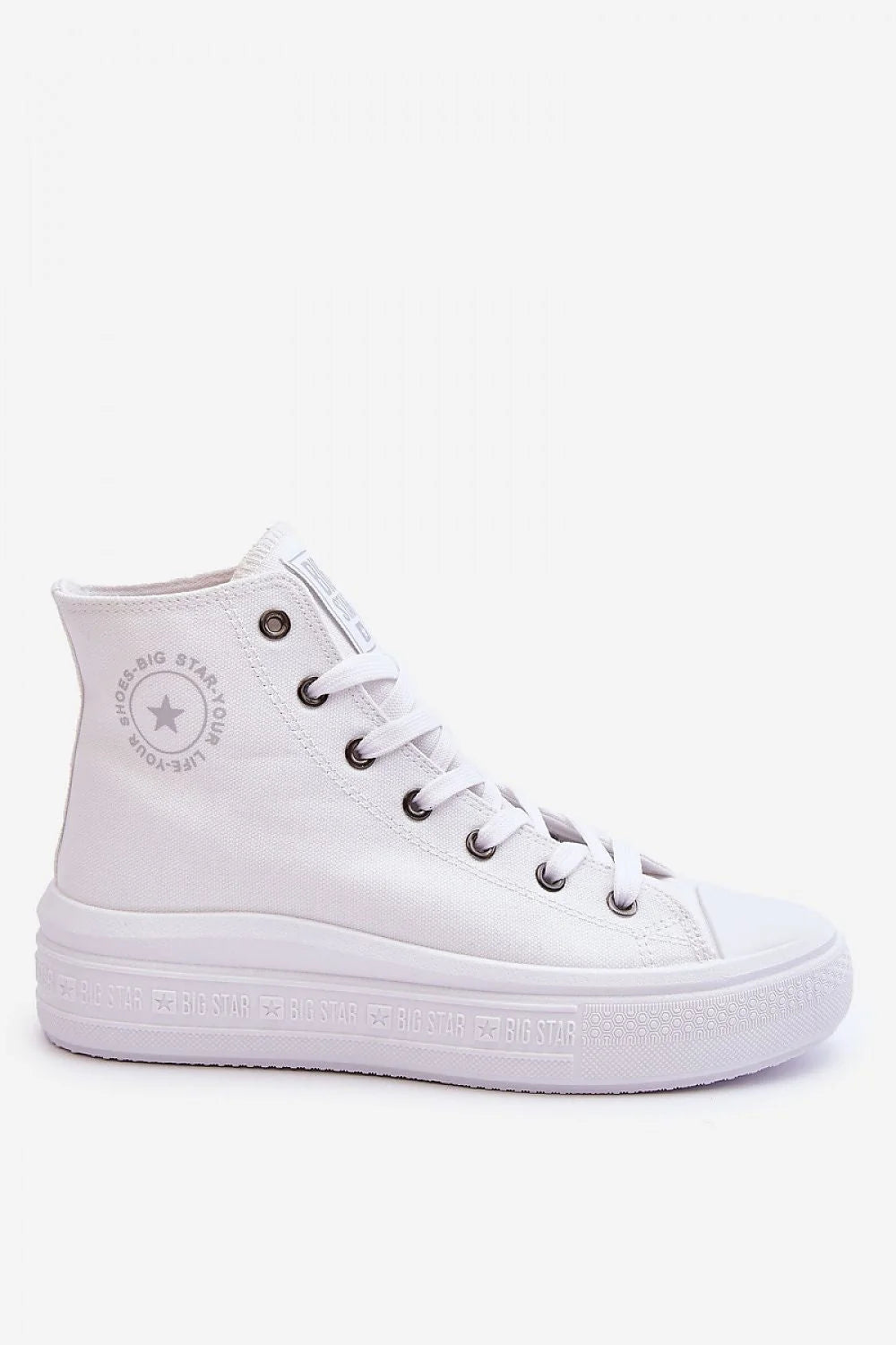 Baskets montantes pour femmes urban style blanc tissu cuir semelle antidérapante plateforme confortable logo Big Star