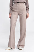 Pantalon long Nife pour femme, coupe ajustée, rayures verticales, taille haute, jambes larges, fermeture éclair invisible, style élégant, tissu confortable, occasion bureau ou décontracté