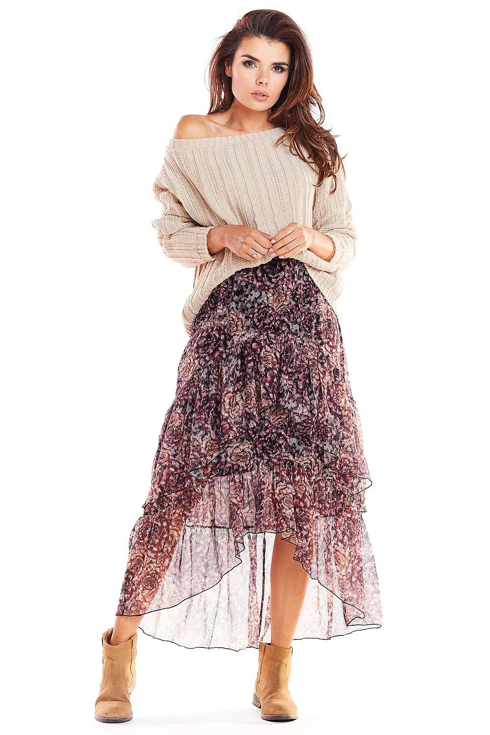 Jupe maxi en mousseline de soie imprimée florale asymétrique élégante femme confortable chic moderne