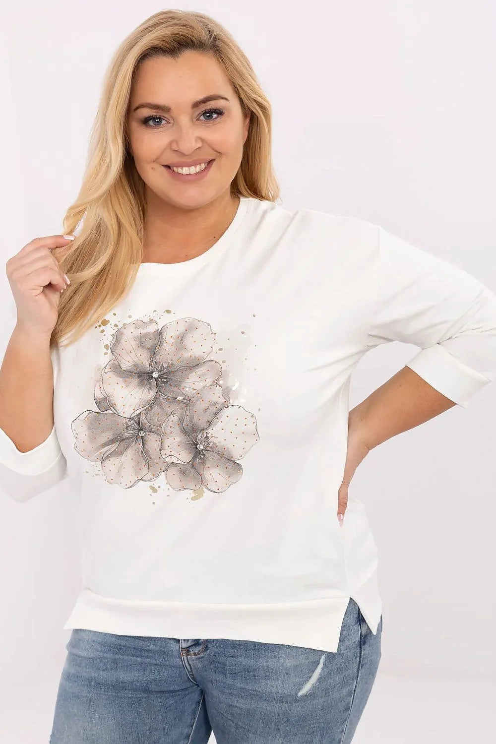Chemisier grande taille Relevance en coton élasthanne, manches longues, imprimé floral doré, style décontracté élégant pour femme