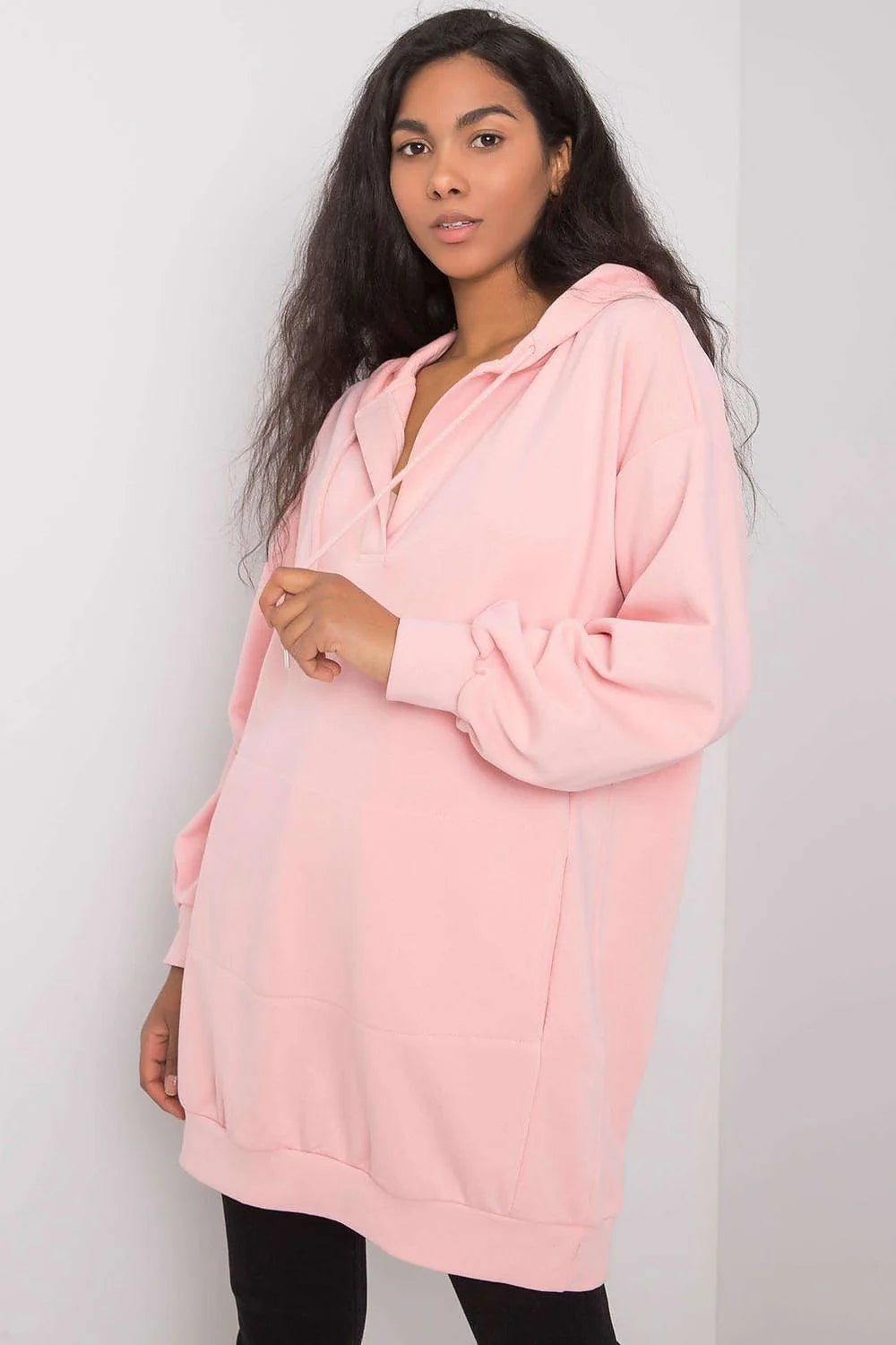 Sweatshirt à capuche pour femme moderne oversize couleur rose néon coton polyester poche kangourou style décontracté occasions multiples