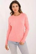 Pull pour femme rose texture torsadée manches longues col rond matériau doux style moderne
