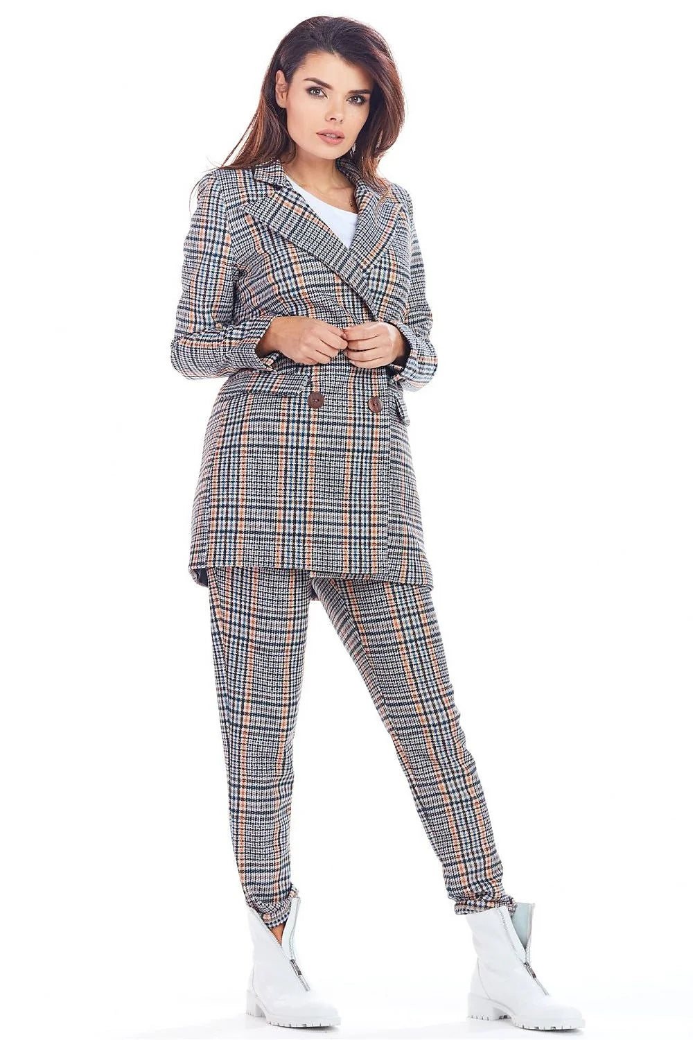 Blazer femme en polyester style classique à carreaux multicolores élégant parfait pour automne
