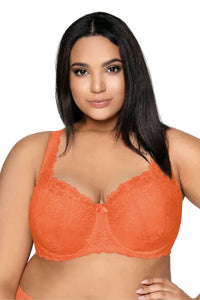 Soutien-gorge rembourré Mat dentelle orange floral grande taille soutien-gorge structuré à armatures bonnets pleins bretelles larges maintien optimal confort femmes