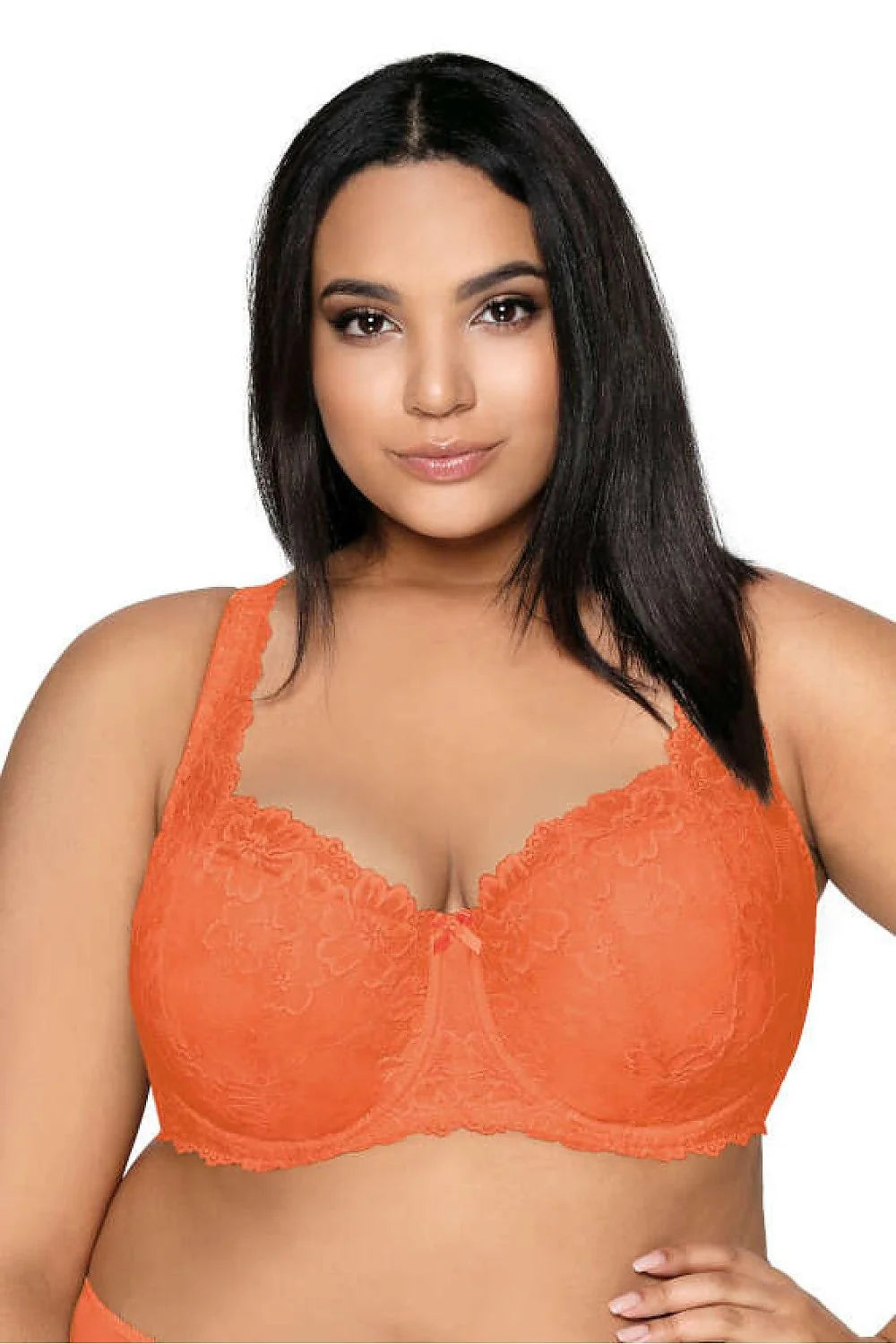 Soutien-gorge rembourré Mat dentelle orange floral grande taille soutien-gorge structuré à armatures bonnets pleins bretelles larges maintien optimal confort femmes