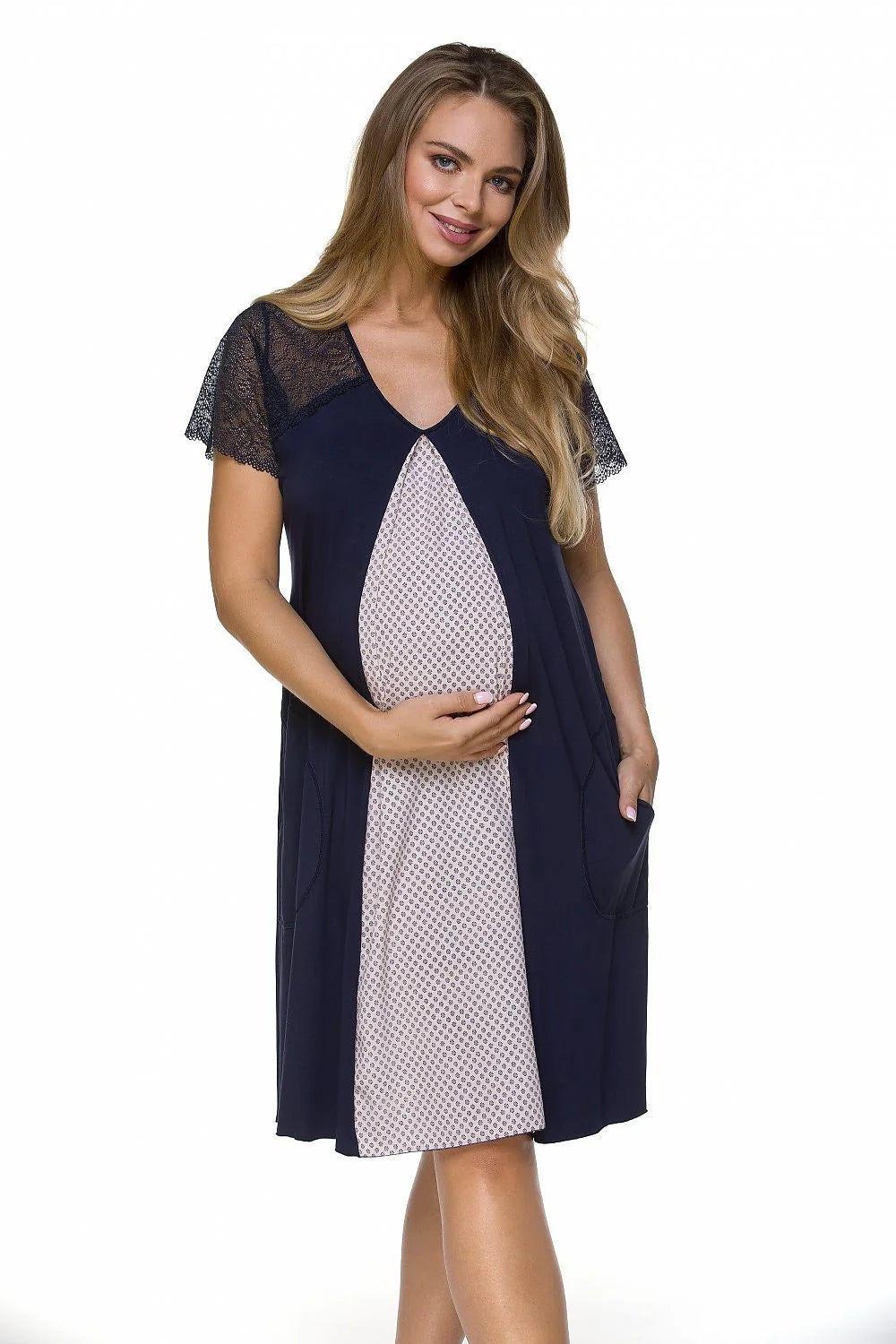 Robe de nuit maternité viscose dentelle élégante confortable manches courtes chic femmes enceintes hospitalière