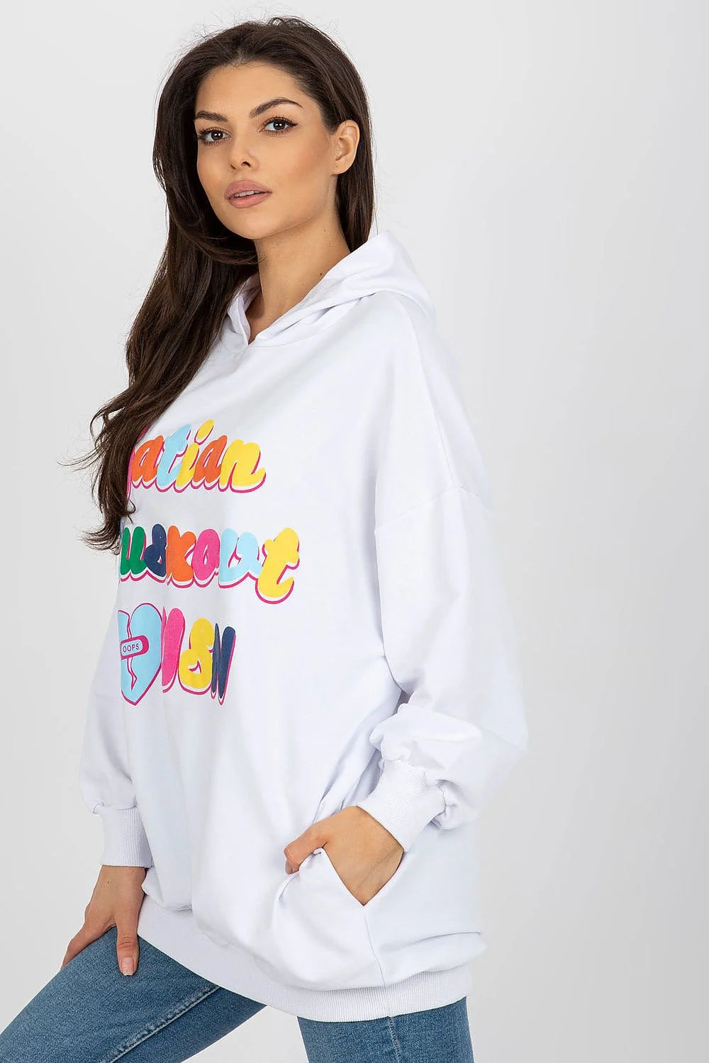 Sweatshirt Fancy féminin mode urbain design décontracté multicolore inscription décorative coton spandex ample confortable occasionnels casual style moderne