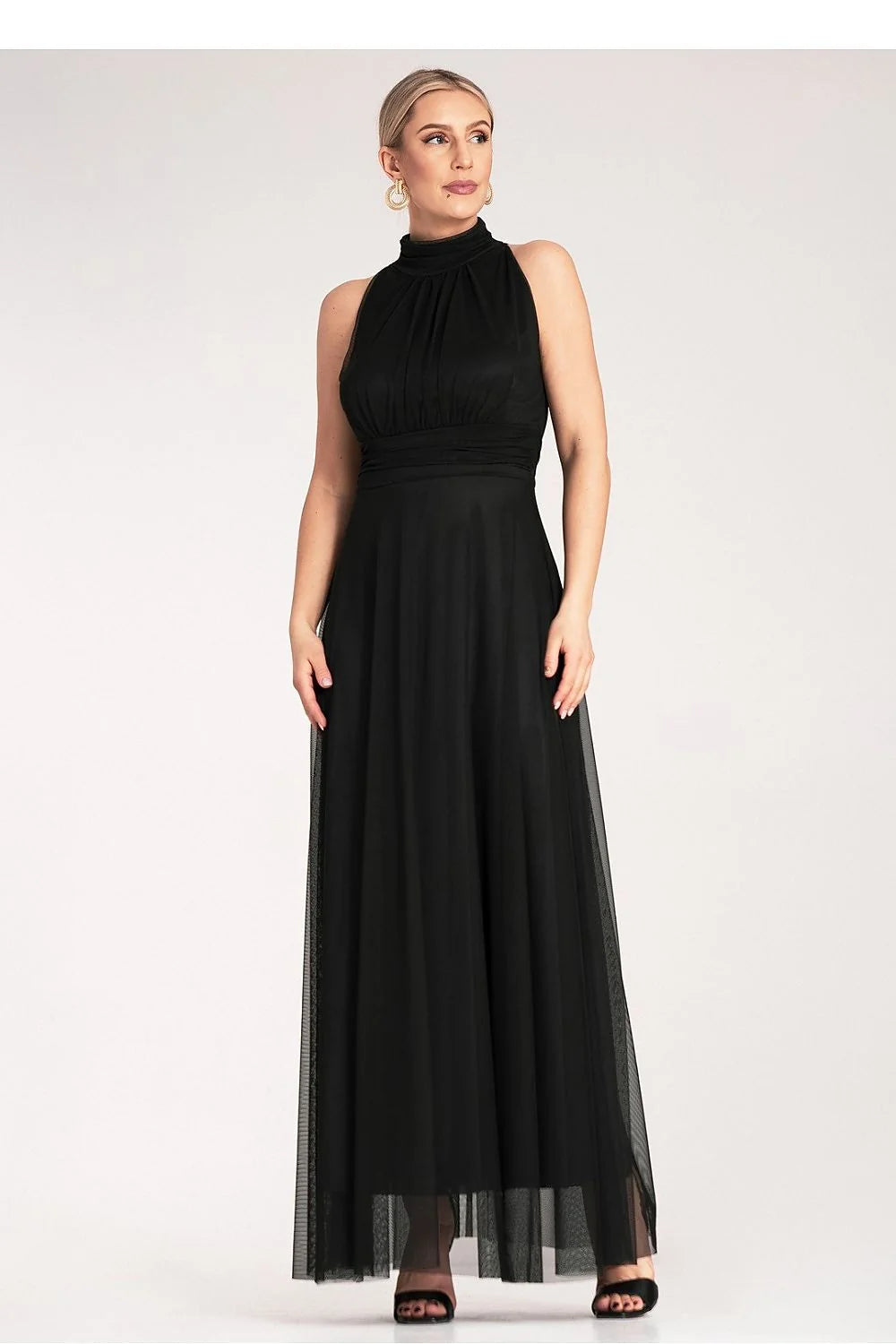 Robe de cocktail élégante noire sans manches col montant taille ajustable femmes occasion formelle