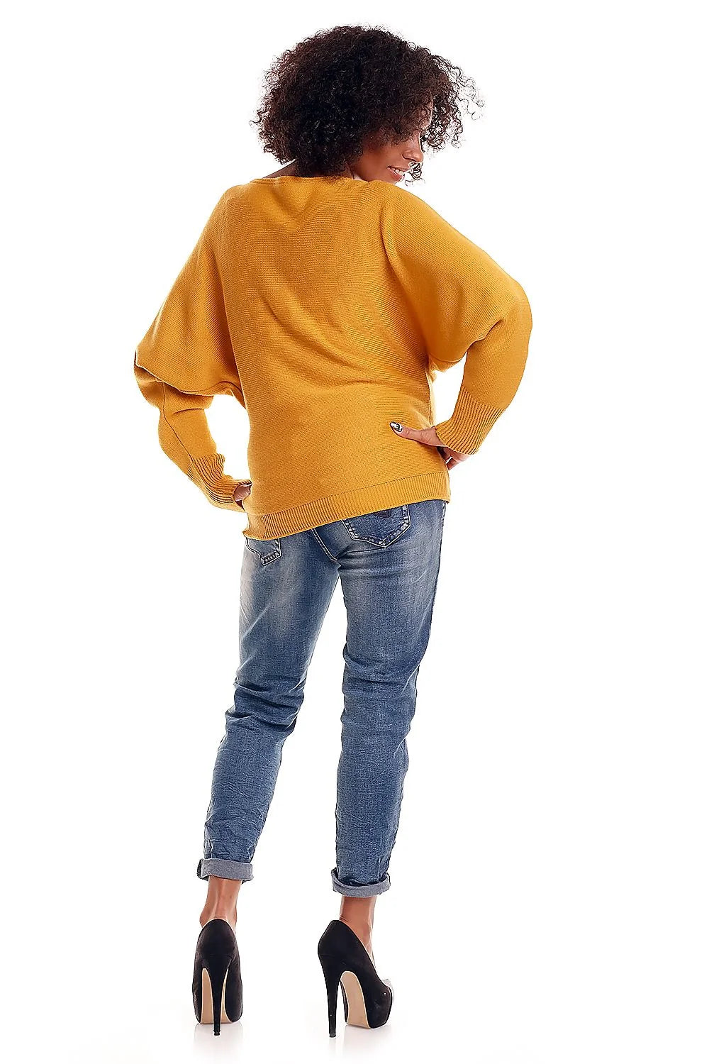 pull grossesse oversize court maille tricotée moutarde coupe ample col bateau manches ballon longues côtelées poignets maintien confort doux respirant