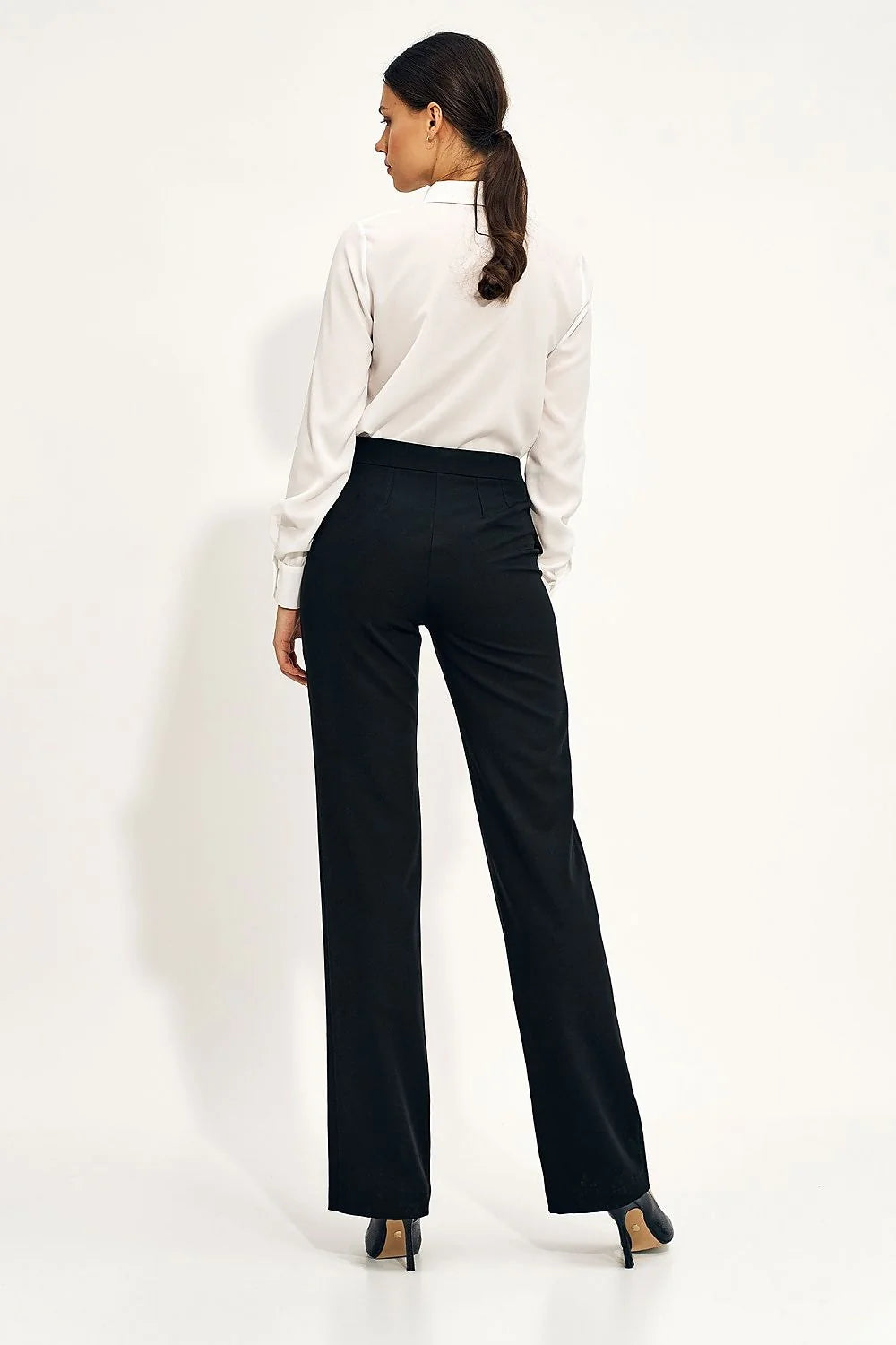 Pantalon femme élégant coupe large taille haute matériau qualité boutons double rangée style professionnel occasion bureau femme