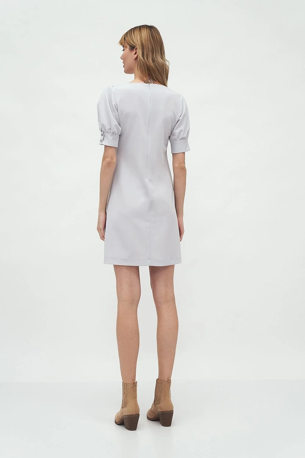 Robe élégante femme en polyester viscose manches trois-quarts encolure bateau occasion semi-formelle chic