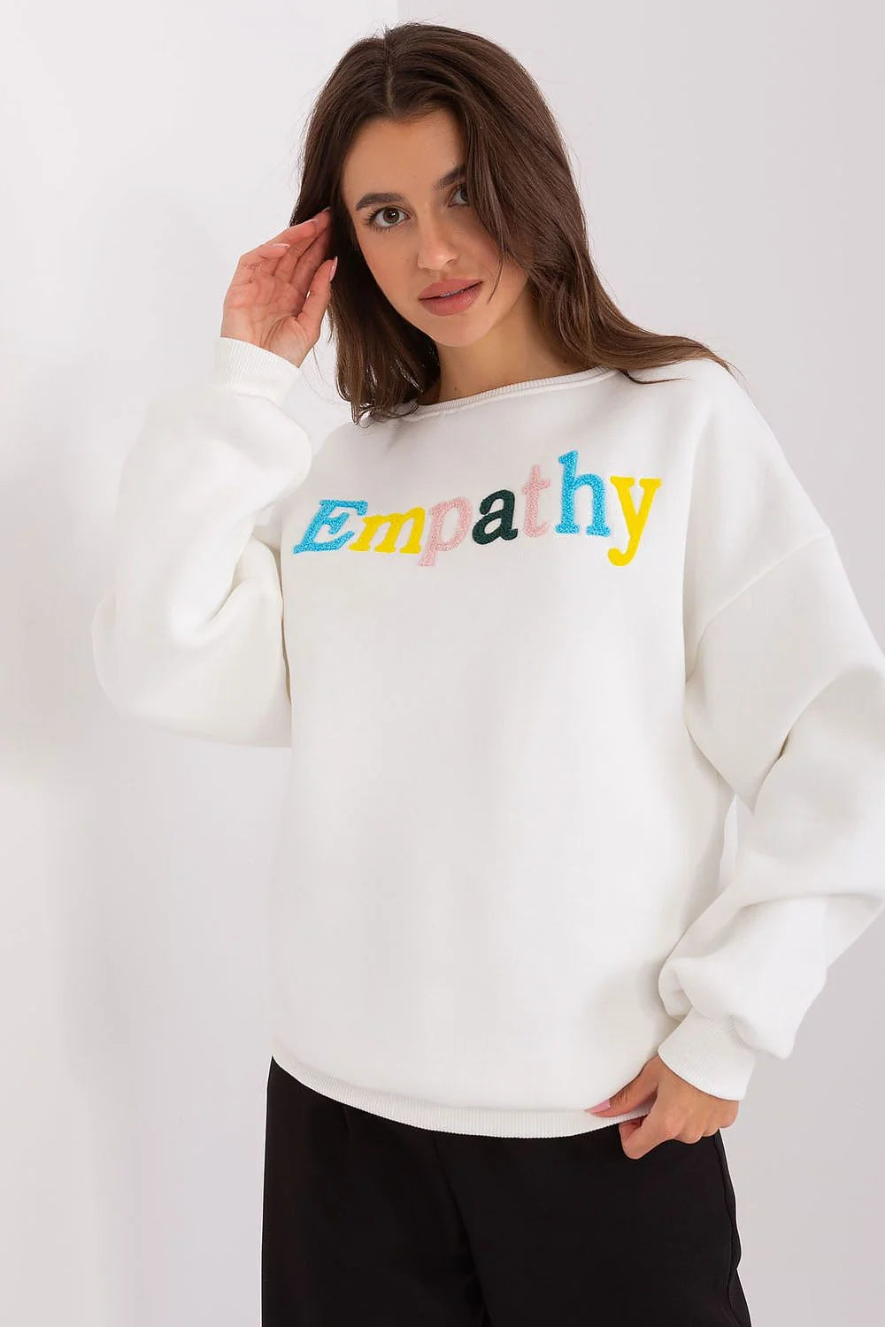Sweatshirt Femme Élégant Style Casual Design Multicolore Empathy Logo Manches Longues Coupe Loose Fit Matériau Doux Confortable