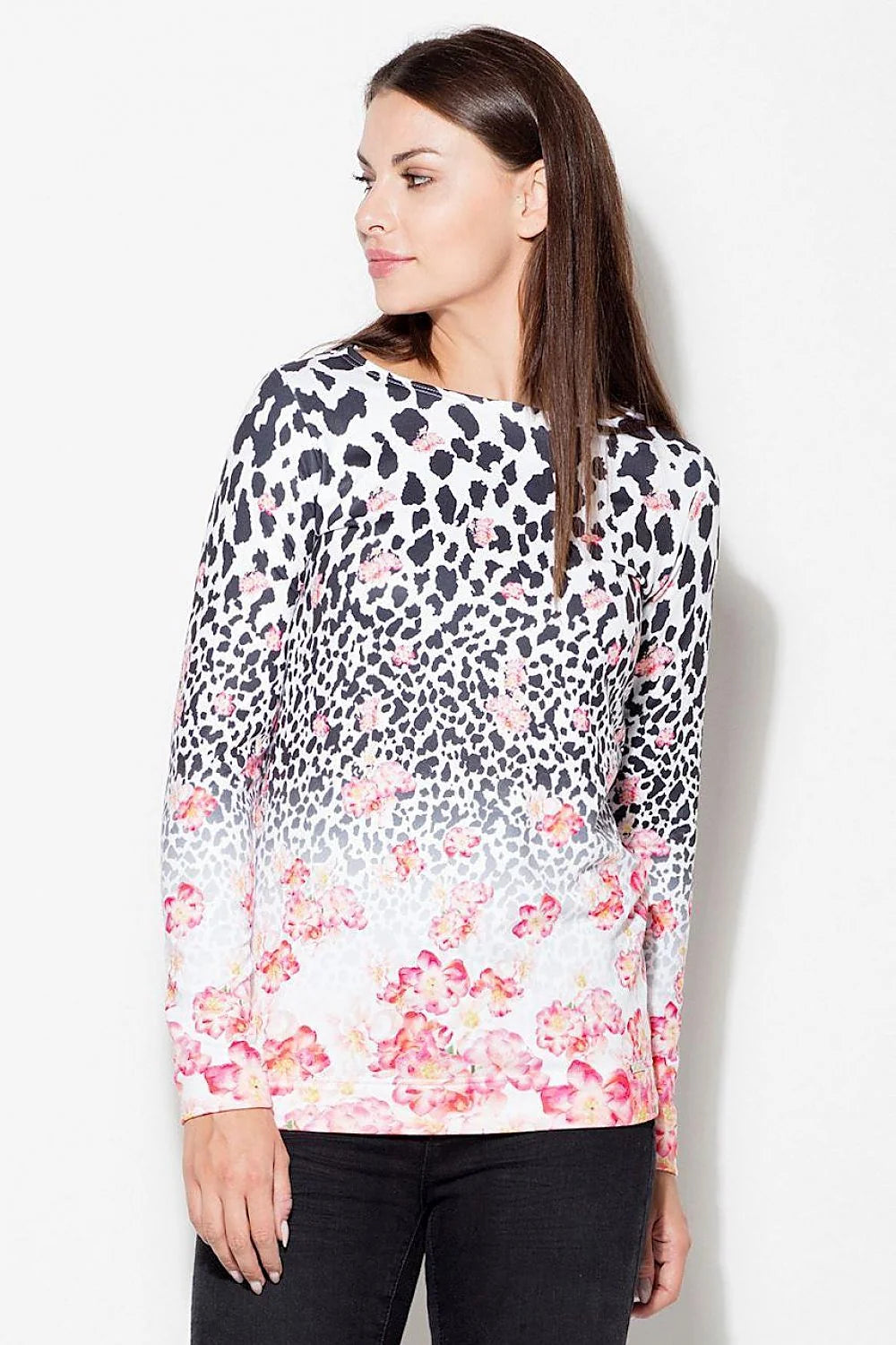 Top manches longues polyester style casual imprimé léopard floral chic et décontracté pour femmes modernes