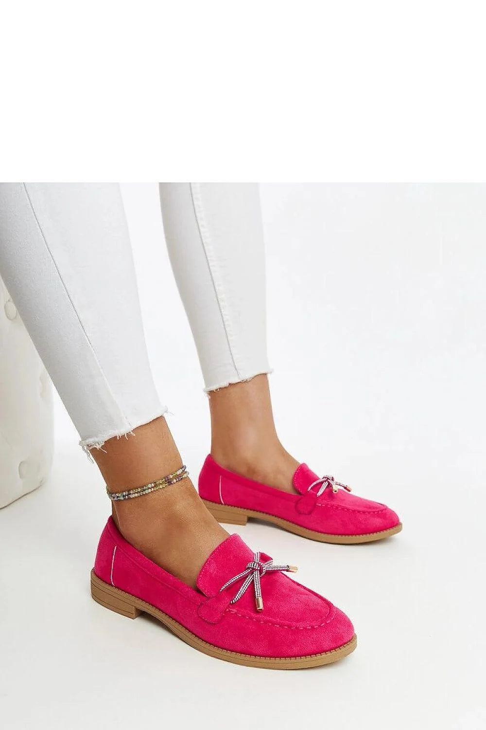 Mocassins femmes style moderne vibrant couleur fuchsia en daim avec nœuds décoratifs et confort max