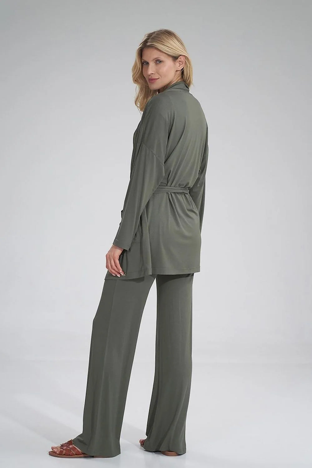 Ensemble kimono et top court en coton modal gris clair confortable style décontracté pour femmes
