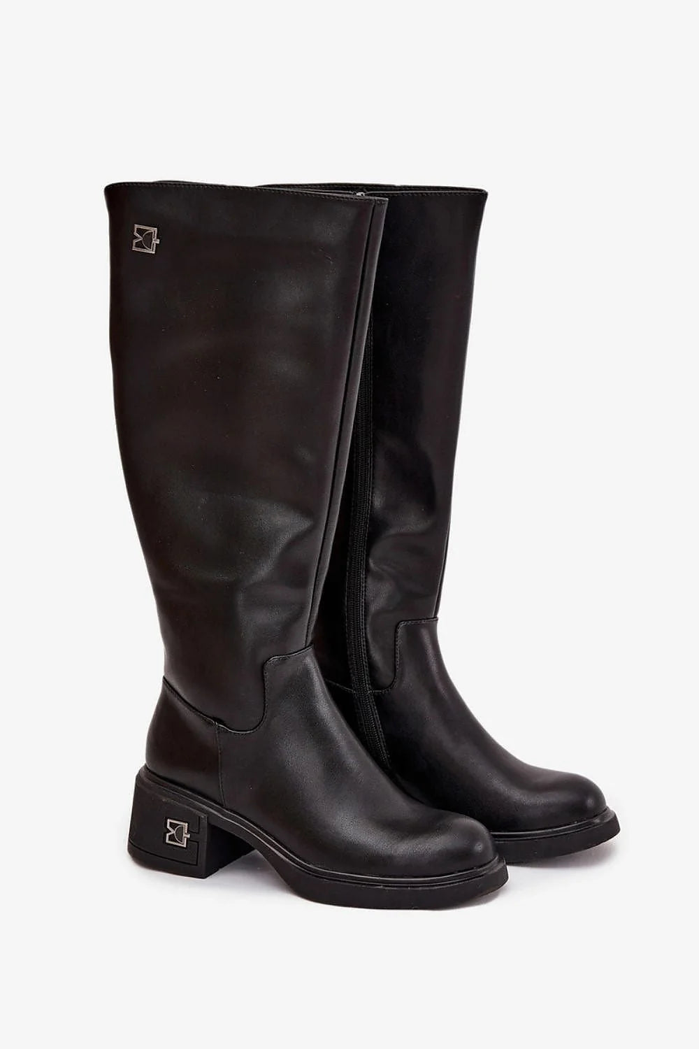 bottes montantes femme cuir naturel noir 39cm talon bloc 6cm bout rond fermeture éclair doublure chaude semelle épaisse