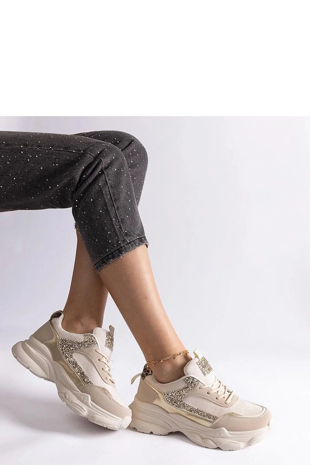 baskets Solea femme chunky beige doré paillettes suédine cuir synthétique semelle épaisse crantée plateforme rembourrée maintien urbain sportif chic confortable