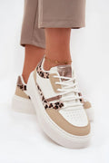 Sneakers femme BigStar cuir synthétique plateforme 4cm semelle intérieure souple lacets classiques blanches empiècements suédine imprimé léopard perforations métallisés rosés
