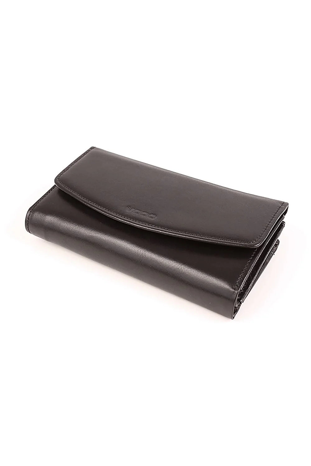 Portefeuille en cuir noir classique élégant pour femme avec fermeture à rabat et couture visible