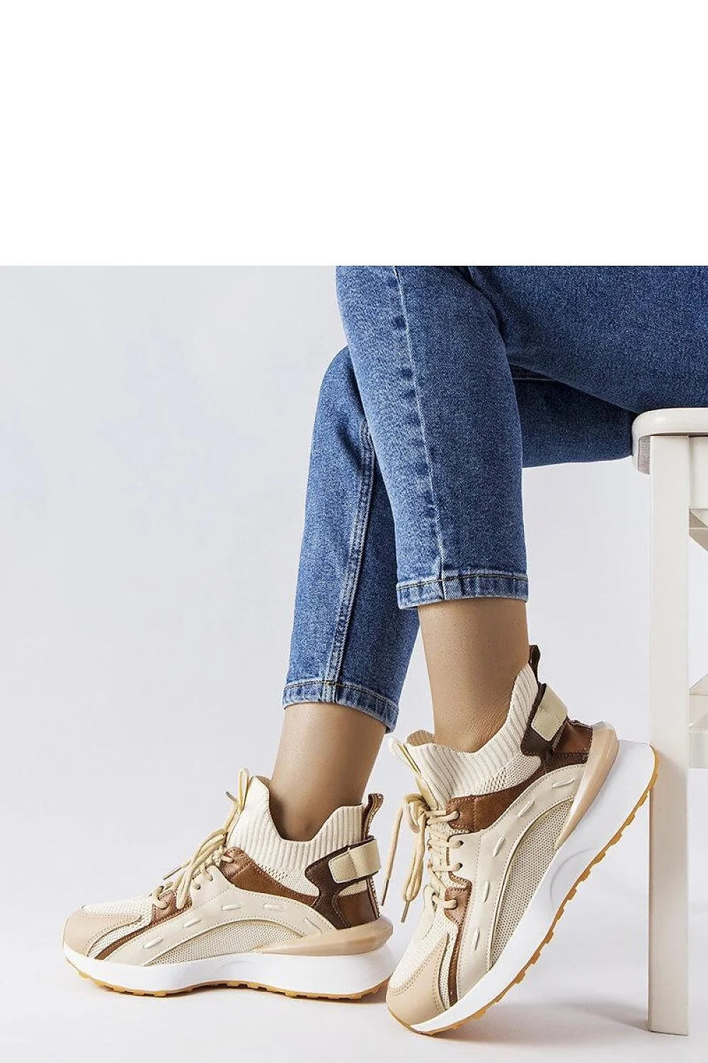 Chaussures de sport Solea femmes style moderne montantes beige marron mesh cuir synthétique ventilation semelle crantée lacets élastique